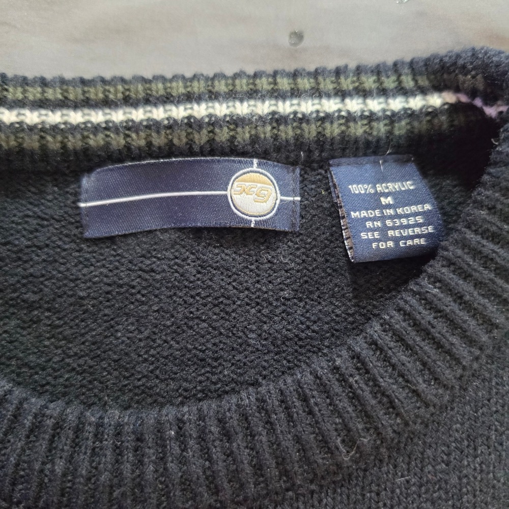 SEG Mens Vintage Colorblock Striped Crewneck Sweater Navy Burgundy RN 63925 - Picture 5 of 10
